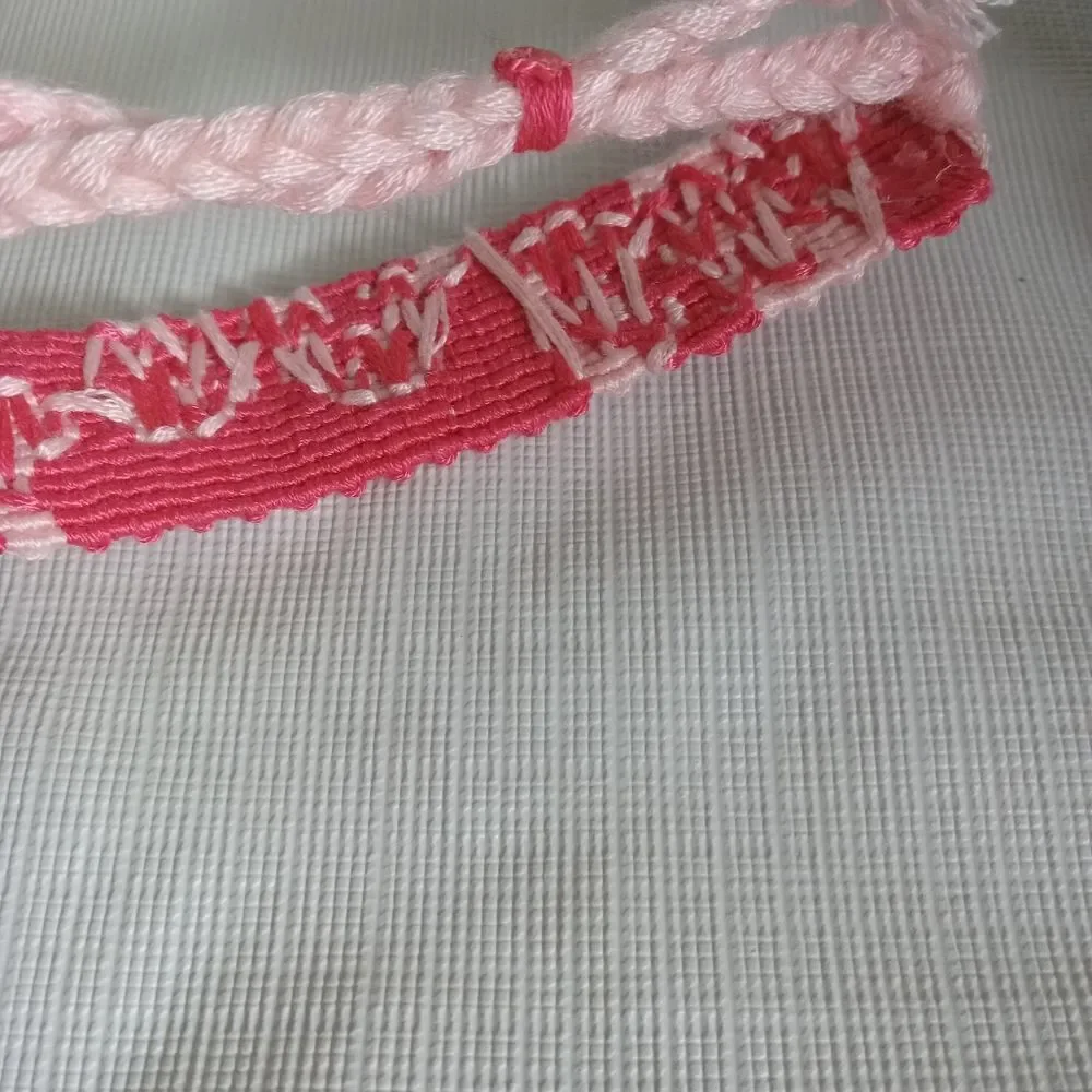 Handmade Shades of Pink Adjustable Sliding Knot Flat Alpha Flower Motif Bracelet
